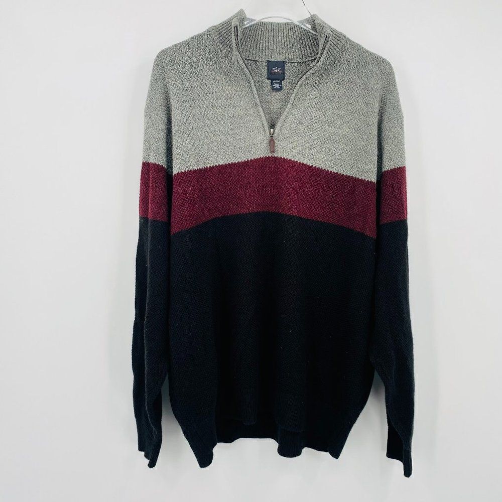 Dockers Mens Size XXL 2XL Black Gray Color Block 1/4 Zip Pullover Sweater